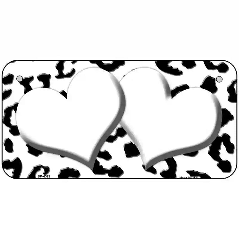 White Black Cheetah White Center Hearts Metal Novelty License Plate 6" x 3" (BP)