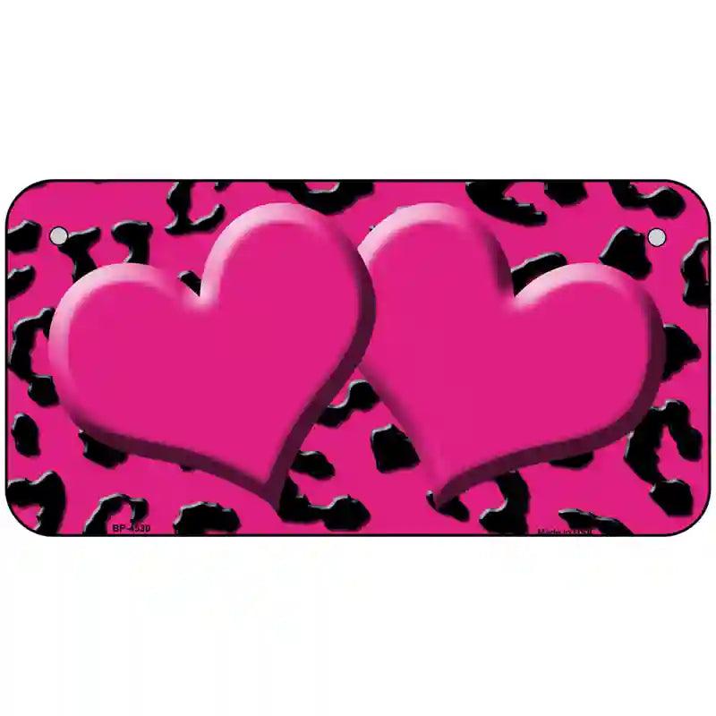 Pink Black Cheetah Pink Center Hearts Metal Novelty License Plate 6" x 3" (BP)