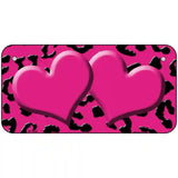 Pink Black Cheetah Pink Center Hearts Metal Novelty License Plate 6" x 3" (BP)