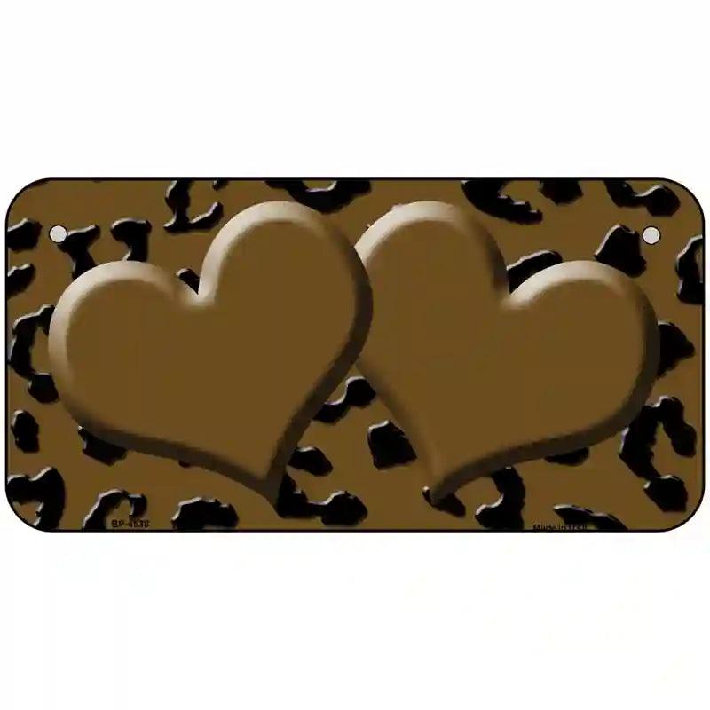 Brown Black Cheetah Brown Center Hearts Metal Novelty License Plate 6" x 3" (BP)