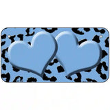 Light Blue Black Cheetah Light Blue Center Hearts Metal Novelty License Plate 6" x 3" (BP)