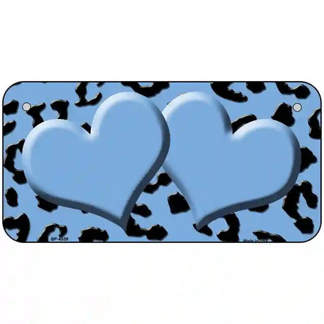 Light Blue Black Cheetah Light Blue Center Hearts Metal Novelty License Plate 6" x 3" (BP)