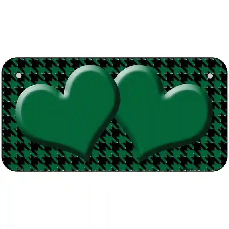 Green Black Houndstooth Green Center Hearts Metal Novelty License Plate 6" x 3" (BP)