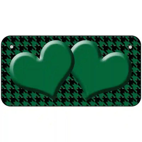 Green Black Houndstooth Green Center Hearts Metal Novelty License Plate 6" x 3" (BP)