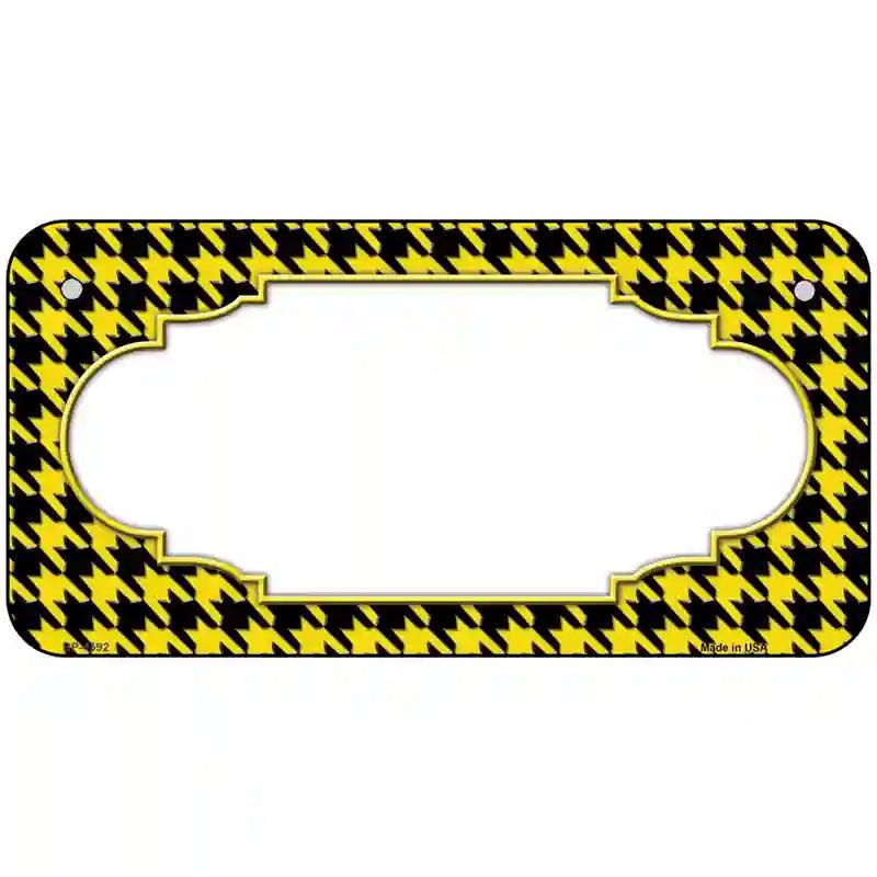 Yellow Black Houndstooth Scallop Center Metal Novelty License Plate 6" x 3" (BP)