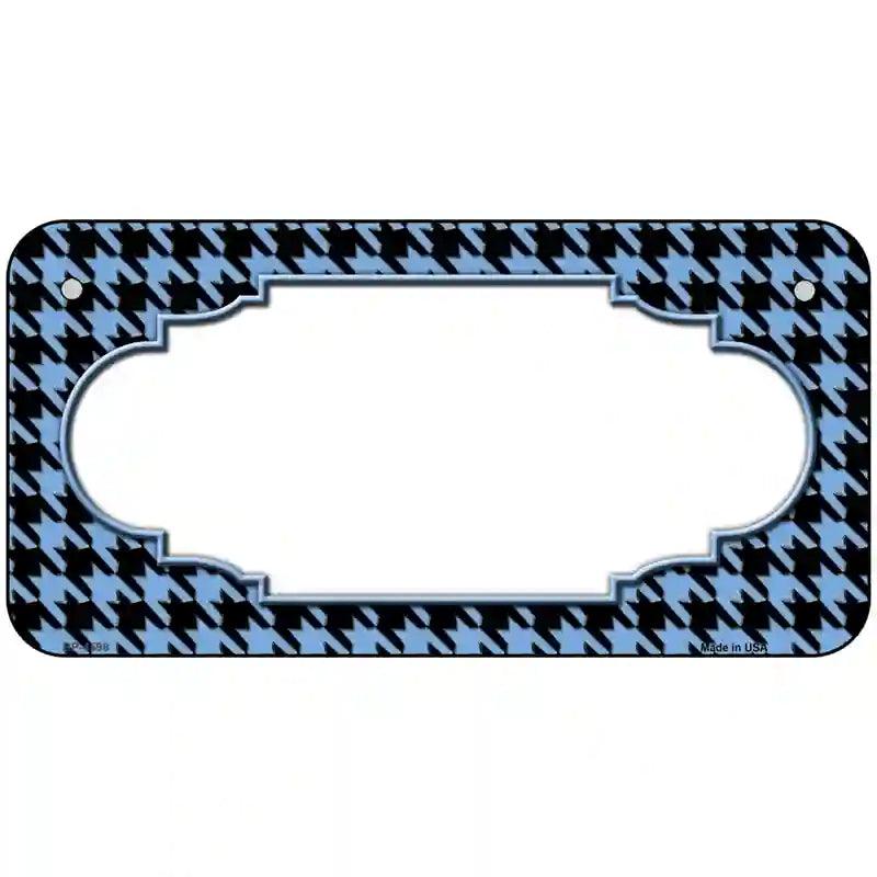 Light Blue Black Houndstooth Scallop Center Metal Novelty License Plate 6" x 3" (BP)