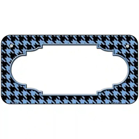 Light Blue Black Houndstooth Scallop Center Metal Novelty License Plate 6" x 3" (BP)
