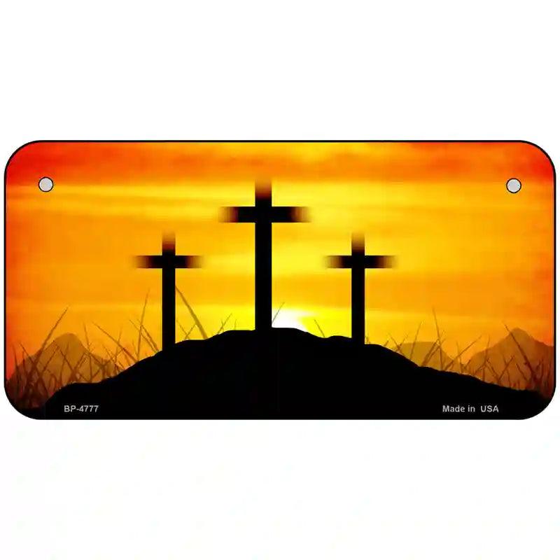 Three Crosses Sunset Metal Novelty License Plate 6" x 3" (BP)
