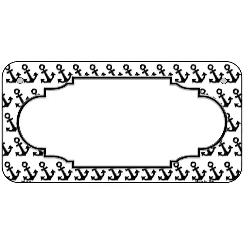 White Black Anchor Scallop Center Metal Novelty License Plate 6" x 3" (BP)