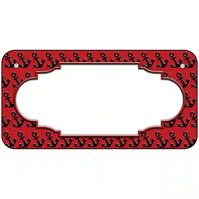 Red Black Anchor Scallop Center Metal Novelty License Plate 6" x 3" (BP)