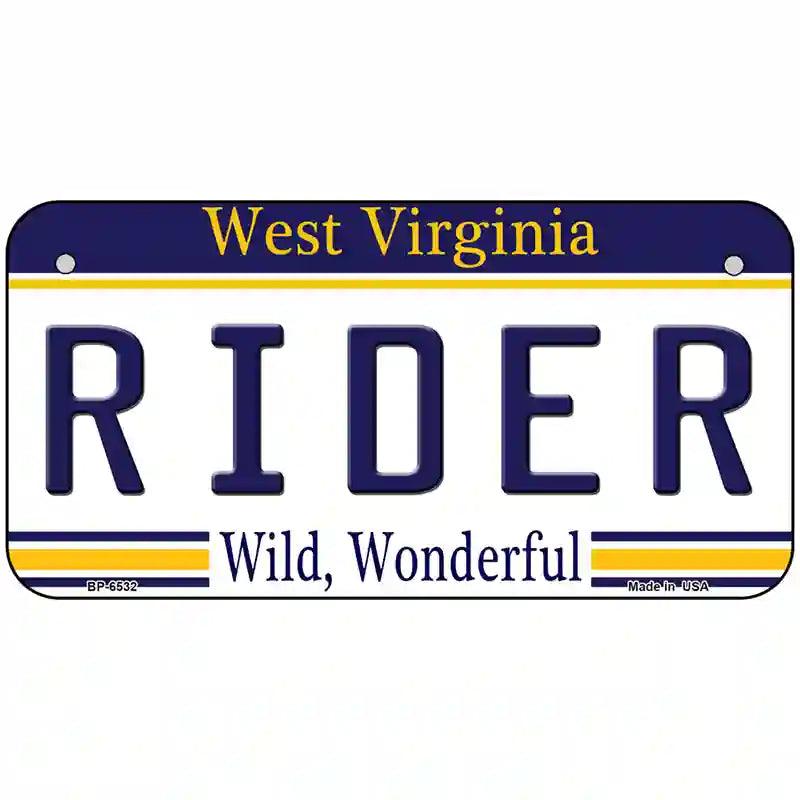 Rider West Virginia Novelty Metal License Plate 6" x 3" (BP)