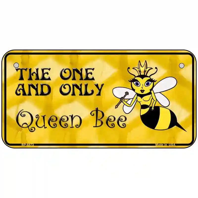 Queen Bee Yellow Metal Novelty License Plate 6" x 3" (BP)