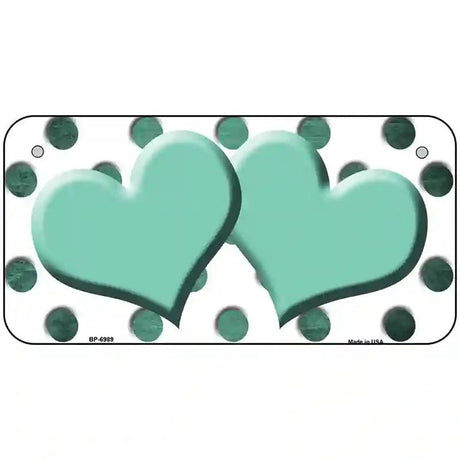 Mint White Dots Hearts Oil Rubbed Metal Novelty License Plate 6" x 3" (BP)