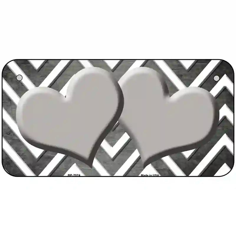 Gray White Hearts Chevron Oil Rubbed Metal Novelty License Plate 6" x 3" (BP)
