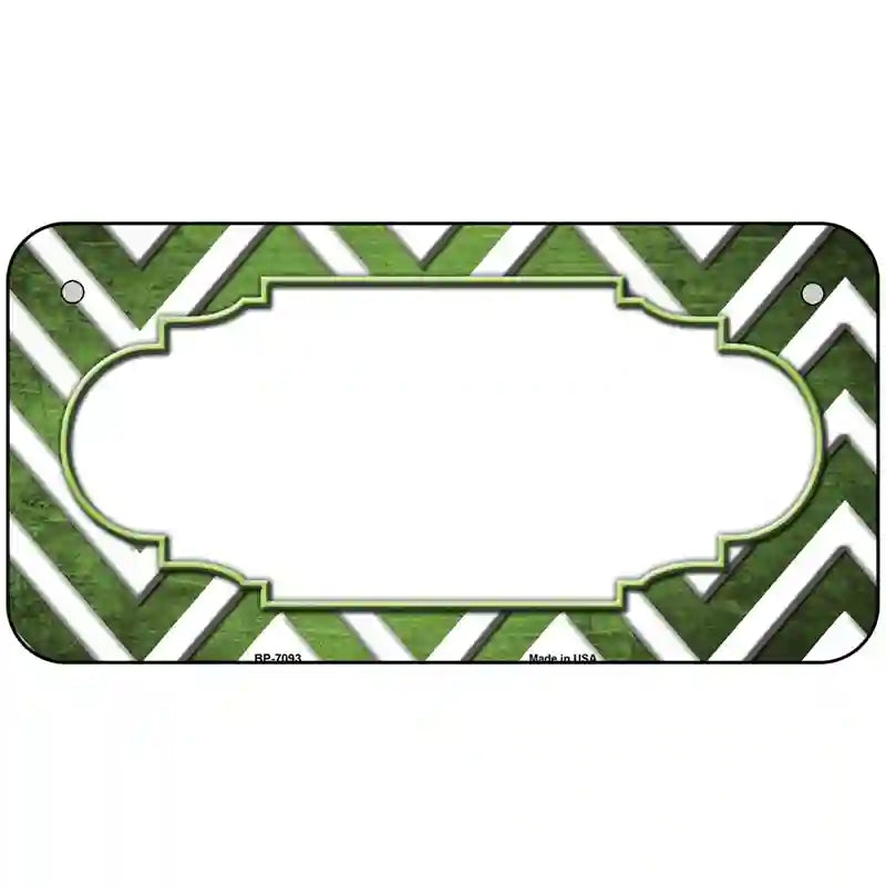 Lime Green White Chevron Scallop Oil Rubbed Metal Novelty License Plate 6" x 3" (BP)