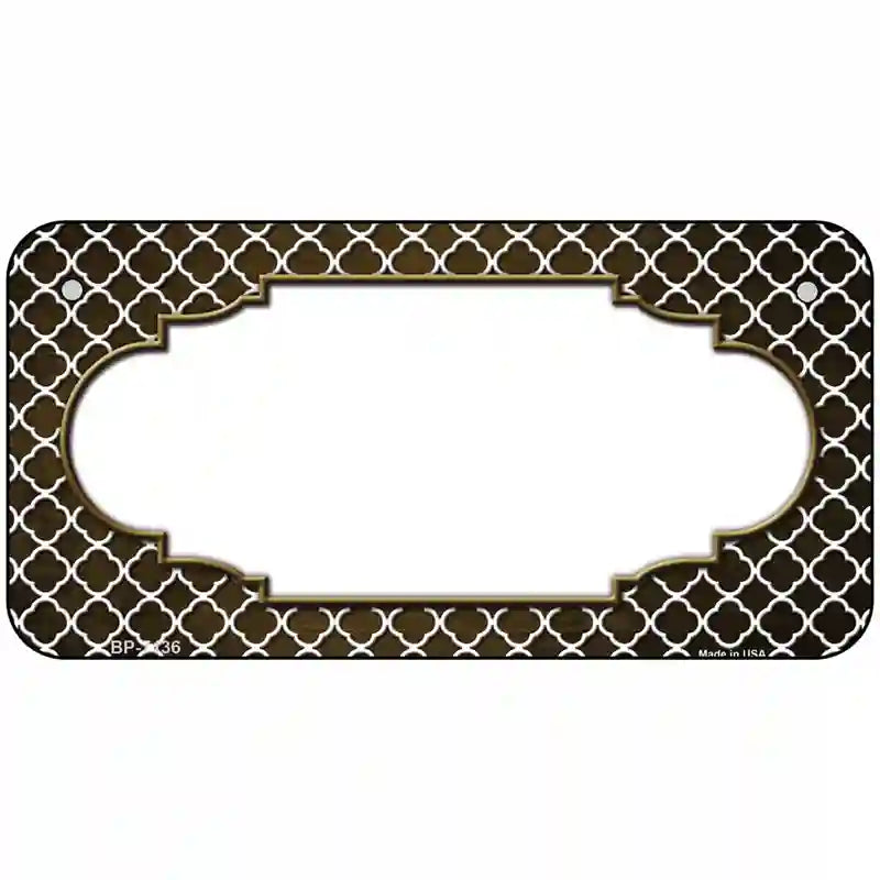 Brown White Quatrefoil Scallop Oil Rubbed Metal Novelty License Plate 6" x 3" (BP)