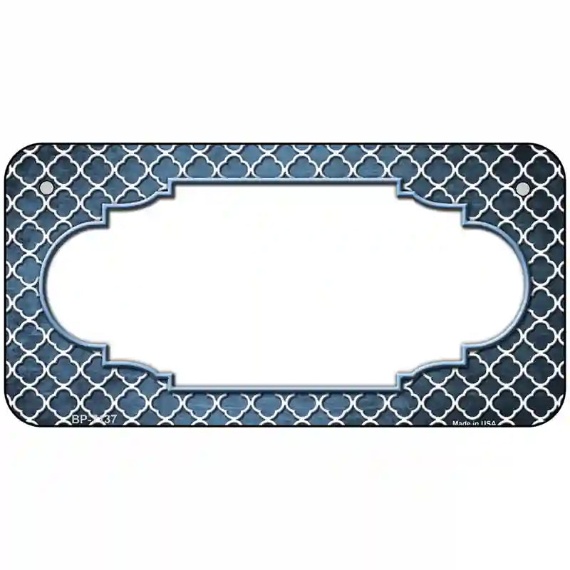 Light Blue White Quatrefoil Scallop Oil Rubbed Metal Novelty License Plate 6" x 3" (BP)