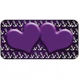 Purple White Anchor Hearts Oil Rubbed Metal Novelty License Plate 6" x 3" (BP)