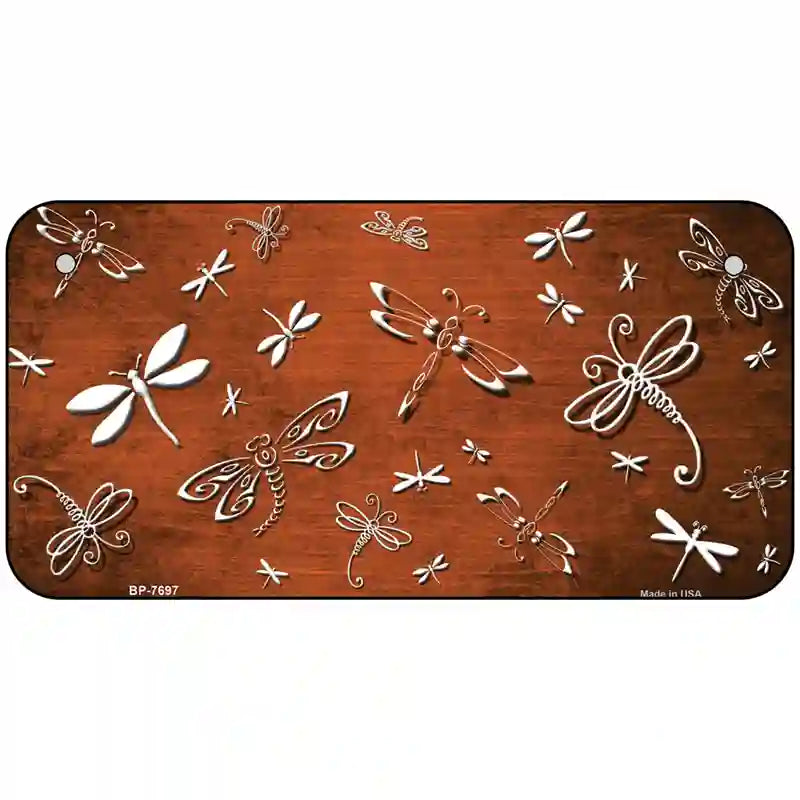Orange White Dragonfly Oil Rubbed Metal Novelty License Plate 6" x 3" (BP)