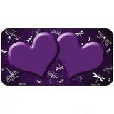 Purple White Dragonfly Hearts Oil Rubbed Metal Novelty License Plate 6" x 3" (BP)