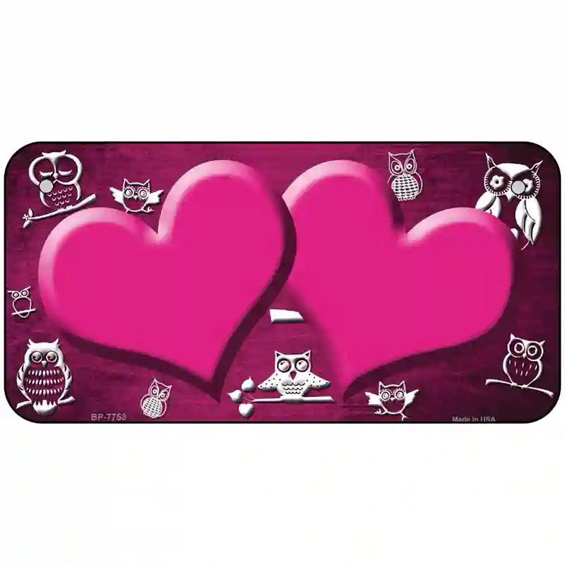 Pink White Owl Hearts Oil Rubbed Metal Novelty License Plate 6" x 3" (BP)