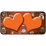 Orange White Owl Hearts Oil Rubbed Metal Novelty License Plate 6" x 3" (BP)