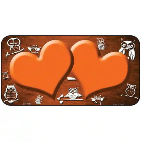 Orange White Owl Hearts Oil Rubbed Metal Novelty License Plate 6" x 3" (BP)