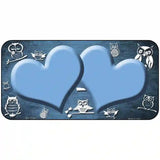Light Blue White Owl Hearts Oil Rubbed Metal Novelty License Plate 6" x 3" (BP)