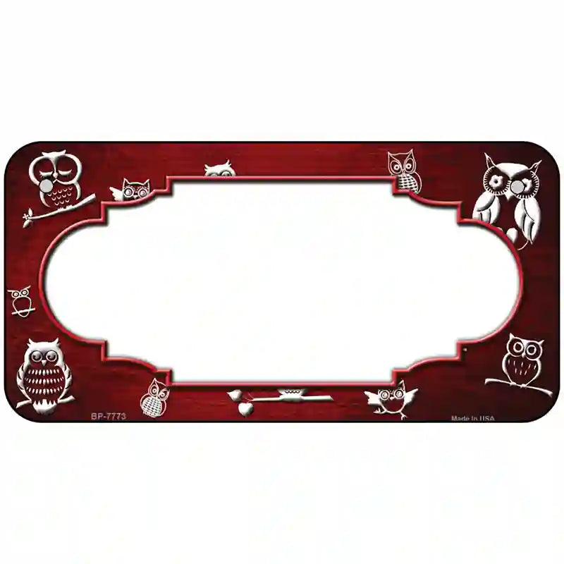 Red White Owl Scallop Oil Rubbed Metal Novelty License Plate 6" x 3" (BP)