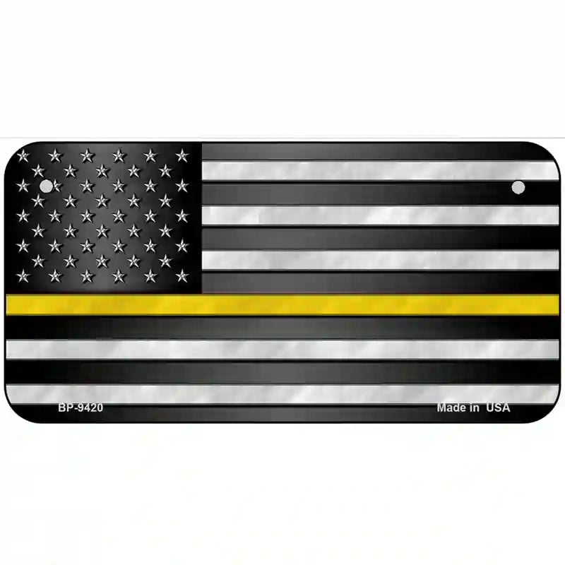 American Flag Thin Yellow Line Novelty Metal License Plate 6" x 3" (BP)