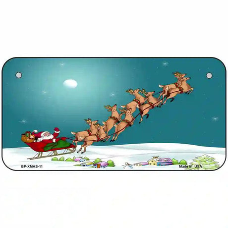 Santa And Reindeer Metal Novelty License Plate 6" x 3" (BP)