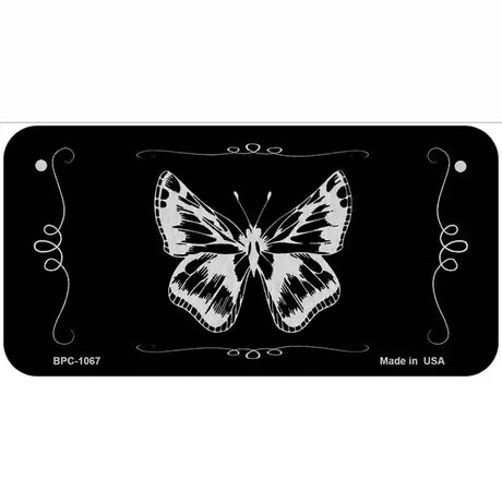 Butterfly Black Brushed Chrome Novelty Metal License Plate 6" x 3" (BPC)