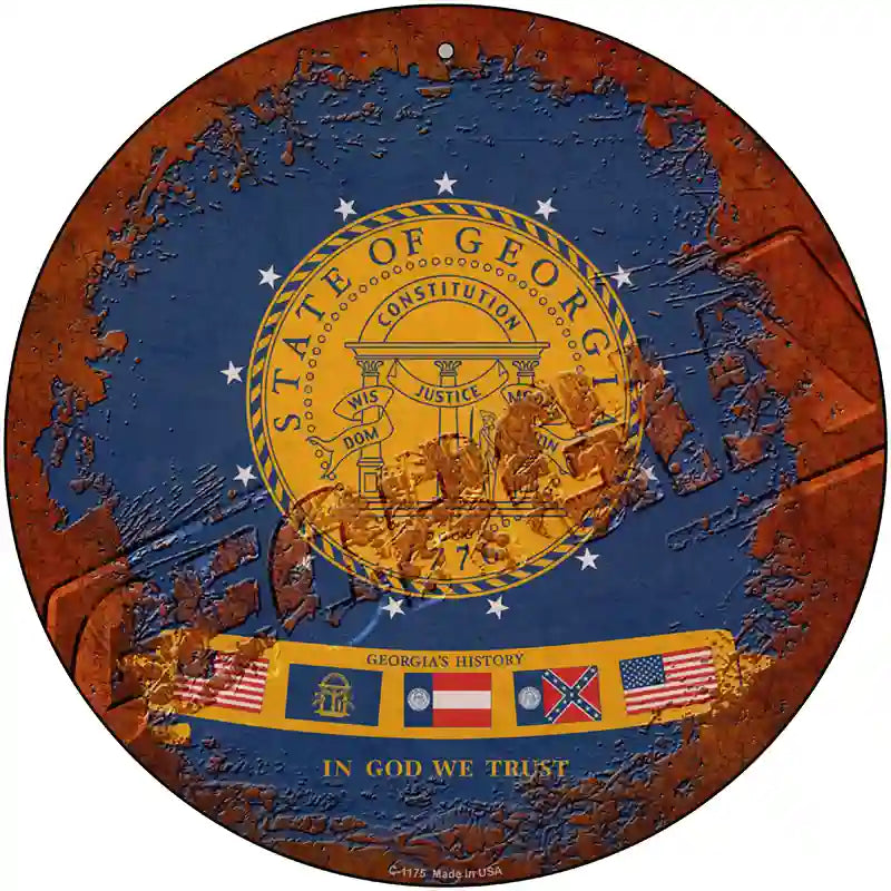 Georgia Rusty Stamped Novelty Metal Circular Sign 12" (C)