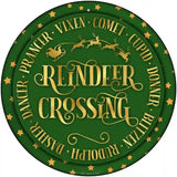 Reindeer Crossing Green Novelty Metal Circle Sign 12" (C)