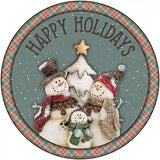 Happy Holidays Snowman Novelty Metal Circle Sign 12" (C)