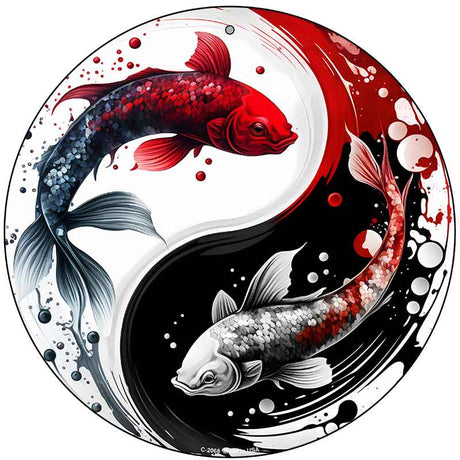 Koi Fish Yin-Yang Novelty Metal Circular Sign C-2068