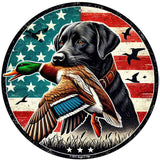 Black Lab with Duck Novelty Metal Circular Sign C-2074