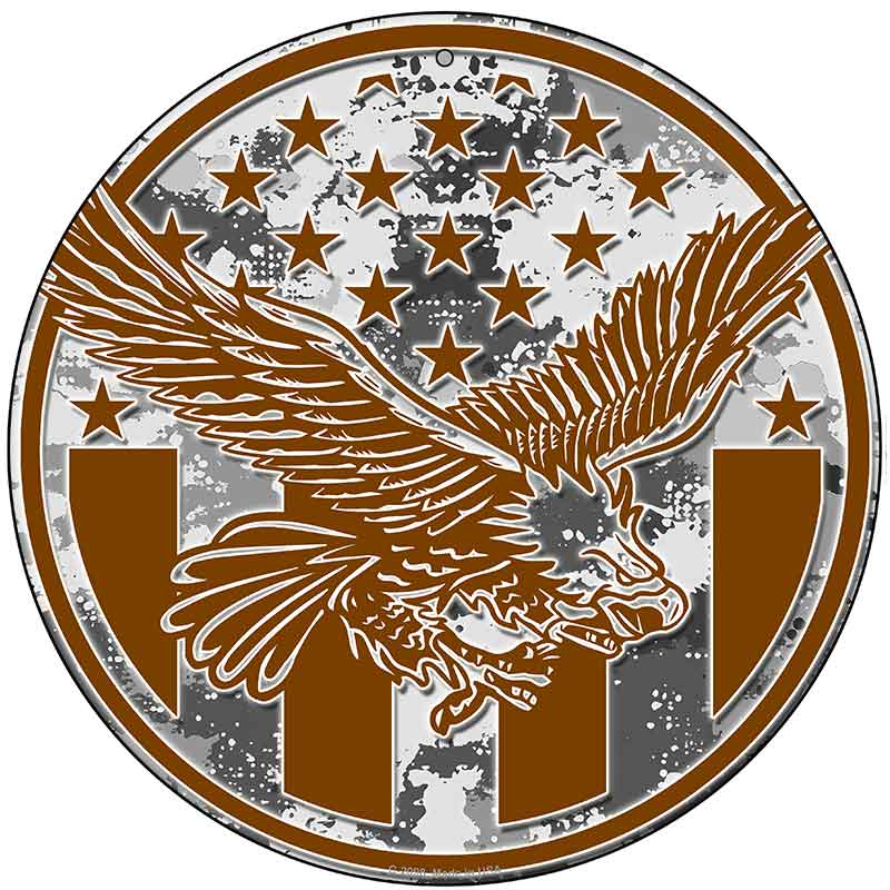 Eagle with American Flag Novelty Metal Circular Sign C-2098