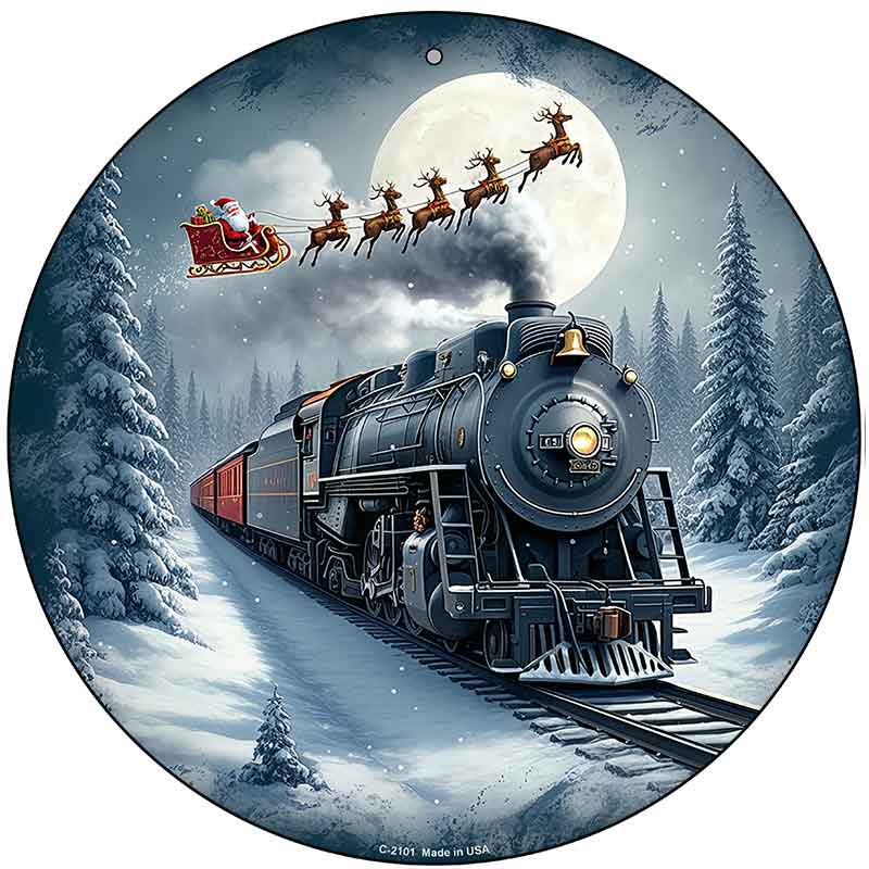 Santa Over the Polar Express Novelty Metal Circular Sign C-2101