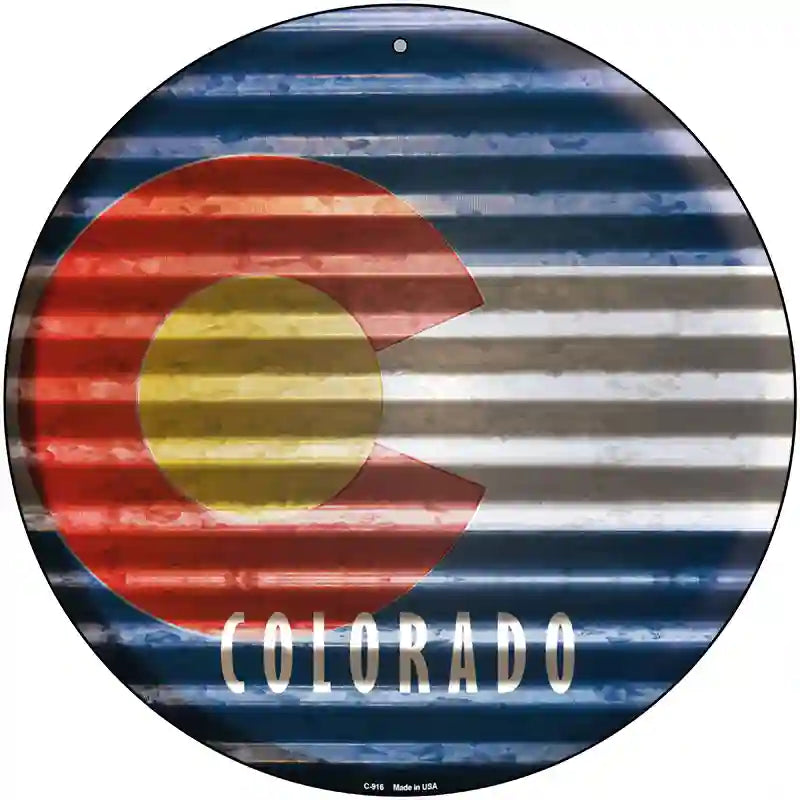 Colorado Flag Corrugated Effect Novelty Circular Sign 12" Sign (C)