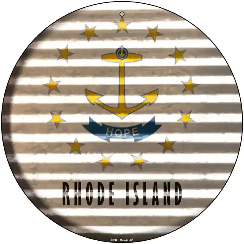 Rhode Island Flag Corrugated Effect Novelty Circular Sign 12" (C)