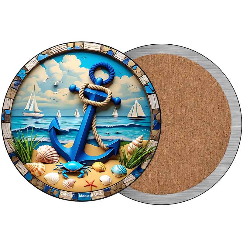 Blue Anchor and Crab Novelty Circle Coaster Set of 4 CC-2071
