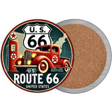 Red Truck on Route 66 Novelty Metal Circular Sign C-2087
