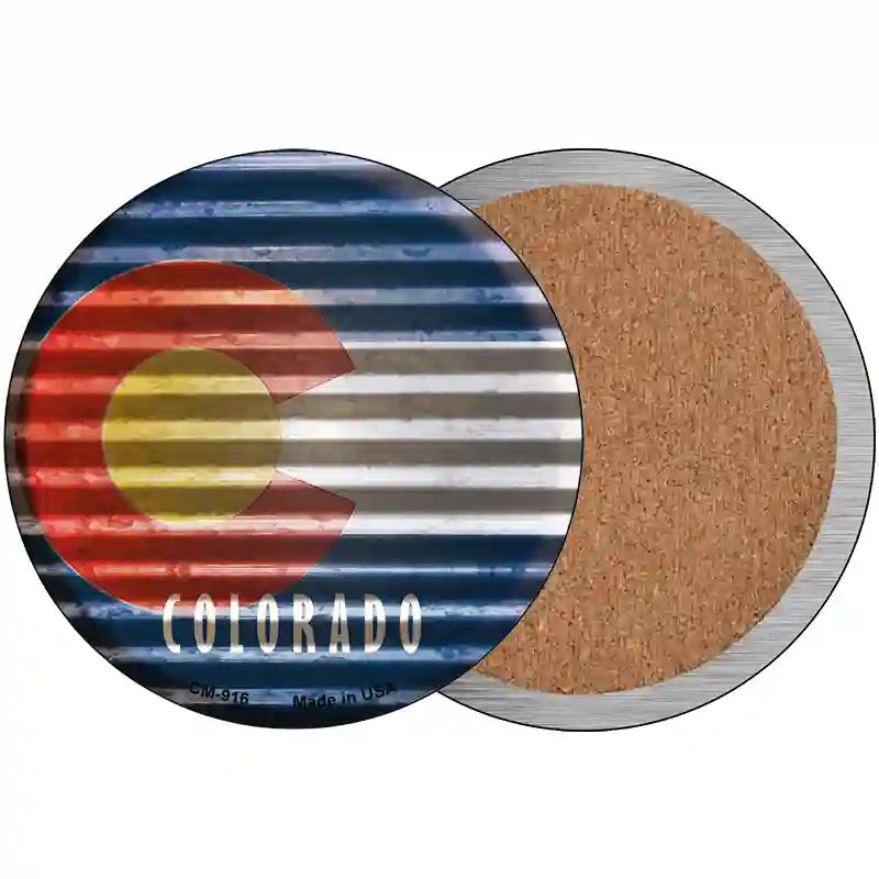 Colorado Flag Corrugated Effect Novelty Circular Sign 3.5" Coaster (Sets of 4) (CC)