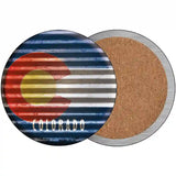 Colorado Flag Corrugated Effect Novelty Circular Sign 3.5" Coaster (Sets of 4) (CC)