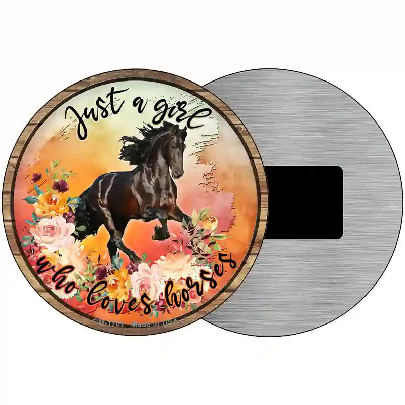 Just A Girl Loves Horses Orange Novelty Metal Circle Sign 3.5" (CM)