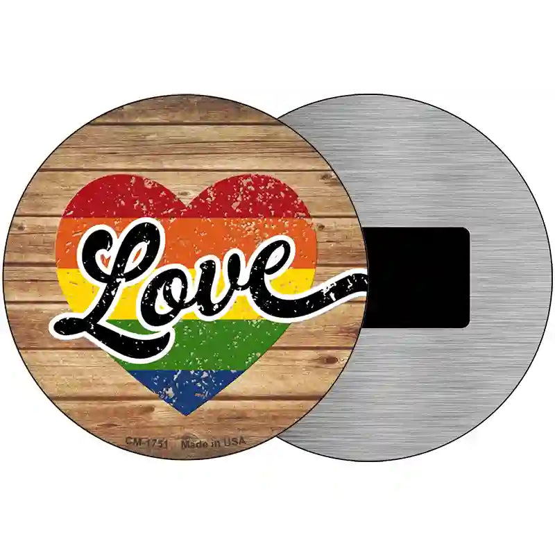 Love Heart On Wood Novelty Metal Circle Sign 3.5" (CM)