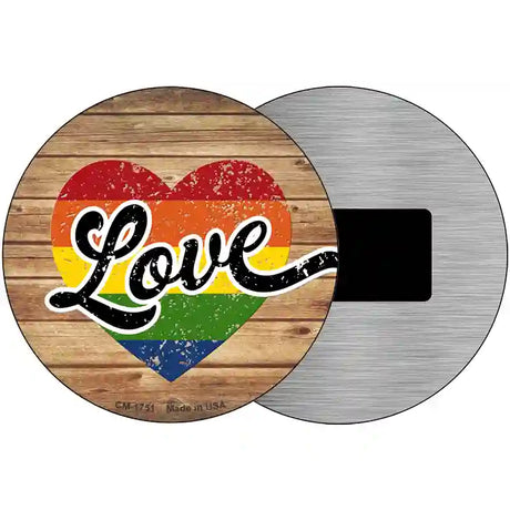 Love Heart On Wood Novelty Metal Circle Sign 3.5" (CM)