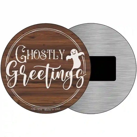 Ghostly Greetings Novelty Metal Circle Sign 3.5" (CM)