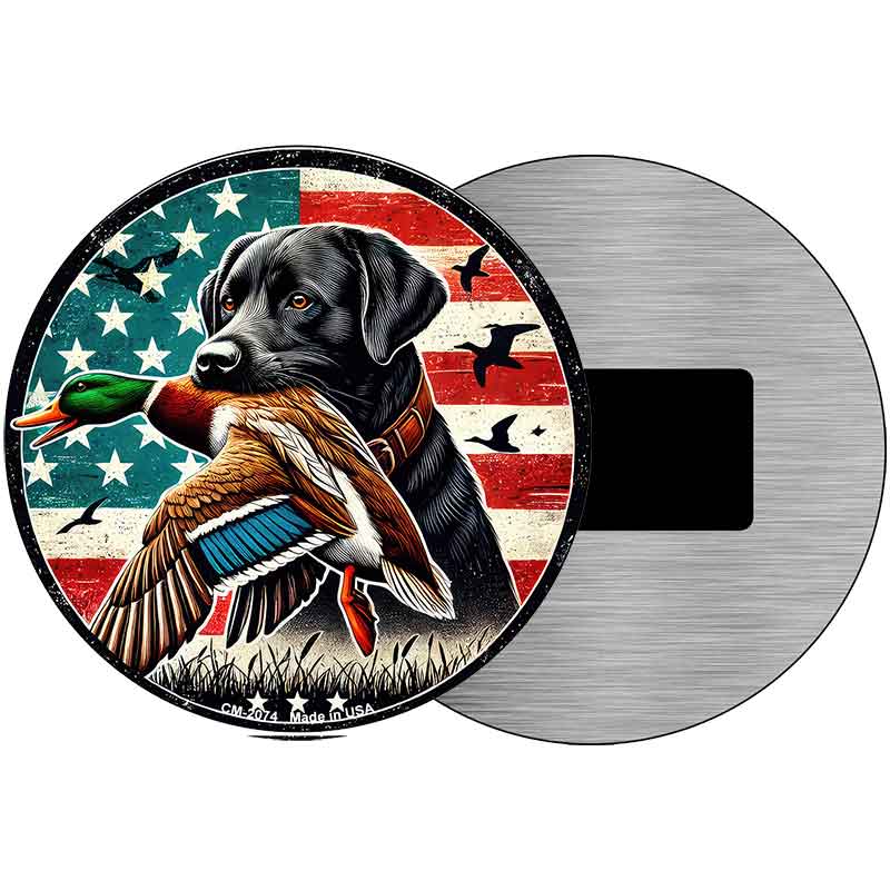 Black Lab with Duck Novelty Metal Circular Sign C-2074